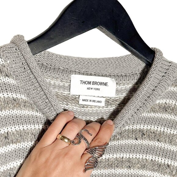 Thom Browne 4-Bar Grey Striped Nautical Theme Crewneck Sweater - Picture 4 of 8